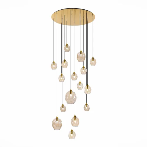 Люстра каскадная Idesia SL1188.303.16 ST-Luce янтарная прозрачная на 12 ламп, основание латунь в стиле современный каскад