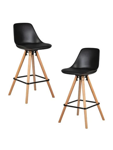 Стул барный набор 2 шт. SET-2 759APP-1-LMZL RONNI, цвет сиденья черный (B-03), цвет основания светлый бук Dobrin, /экокожа, ножки/металл/дерево/светлый бук, размеры - *930***430*450