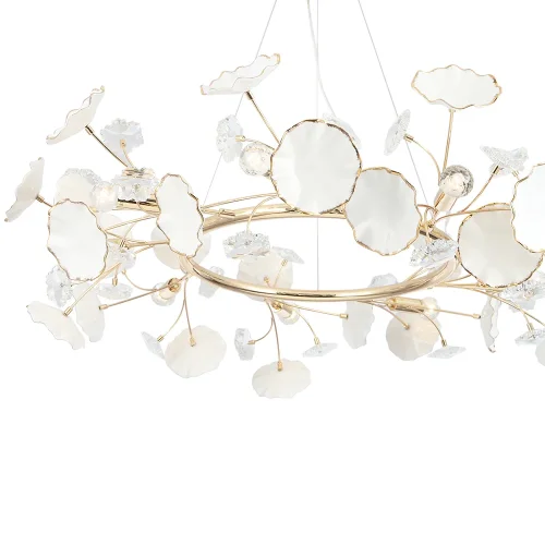 Люстра подвесная MARGO SP9R Crystal Lux белая прозрачная на 9 ламп, основание золотое в стиле флористика  фото 6