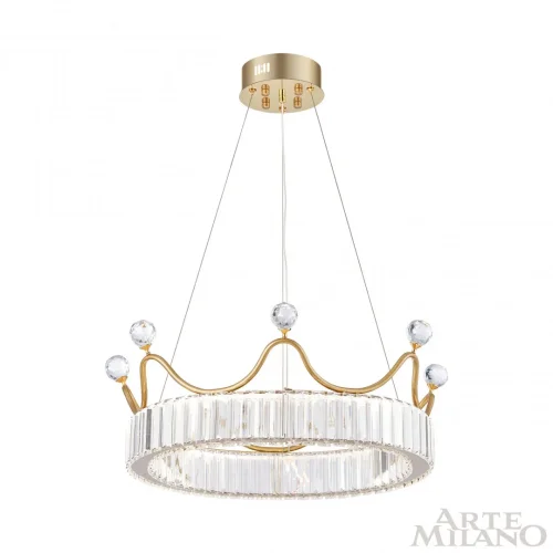 Люстра подвесная LED с пультом AM-Venezia 310322/D500 GD Arte Milano прозрачная на 1 лампу, основание латунь в стиле современный кольца с пультом фото 3