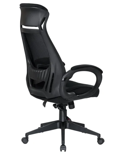 Офисное кресло для руководителей 109BL_Black-LMR STEVEN BLACK, чёрный пластик, чёрная ткань Dobrin, чёрный/сетка, ножки/металл/чёрный, размеры - 1210*1270***720*720 фото 4
