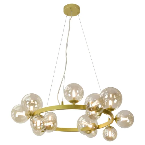 Люстра подвесная LSP-8751 Lussole янтарная на 14 ламп, основание матовое золото в стиле современный шар