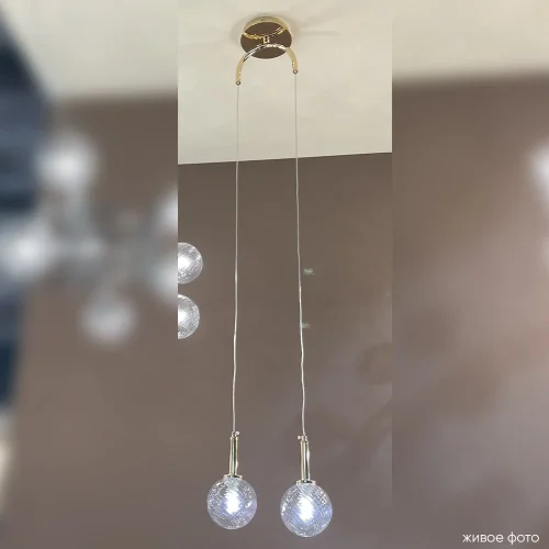 Светильник подвесной LUXURY SP2 GOLD Crystal Lux прозрачный 2 лампы, основание золотое в стиле арт-деко каскад шар молекула фото 4
