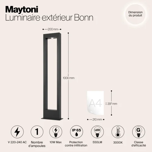 Парковый светильник LED Bonn O425FL-L10GF Maytoni уличный IP65 чёрный на 1 лампу, плафон чёрный в стиле современный LED фото 4