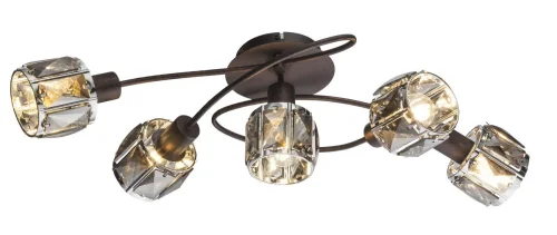 Люстра потолочная Indiana 54357-5 Globo прозрачная серая на 5 ламп, основание коричневое в стиле современный 