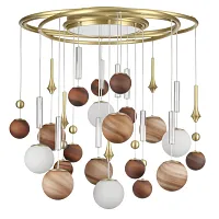 Люстра подвесная Callisto 5457/21C Odeon Light белая коричневая на 20 ламп, основание золотое в стиле современный арт-деко шар