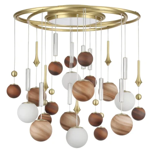 Люстра подвесная Callisto 5457/21C Odeon Light белая коричневая на 20 ламп, основание золотое в стиле современный арт-деко шар