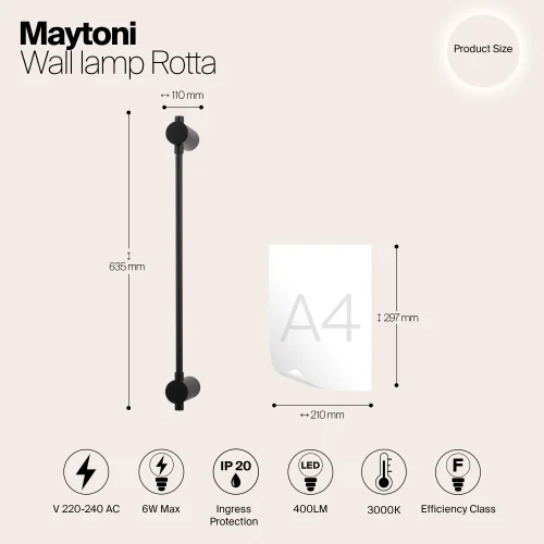 Бра LED Rotta MOD413WL-L6B3K Maytoni чёрный на 1 лампу, основание чёрное в стиле современный минимализм фото 9