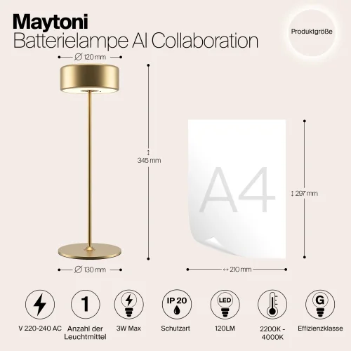 Настольная лампа LED AI Collaboration MOD229TL-L3G3K2 Maytoni золотая на 1 лампу, основание золотое металл в стиле хай-тек современный беспроводная зарядка фото 3