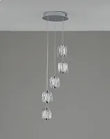 Светильник подвесной LED Prismique V11718-PL Moderli прозрачный на 5 ламп, основание хром в стиле современный каскад