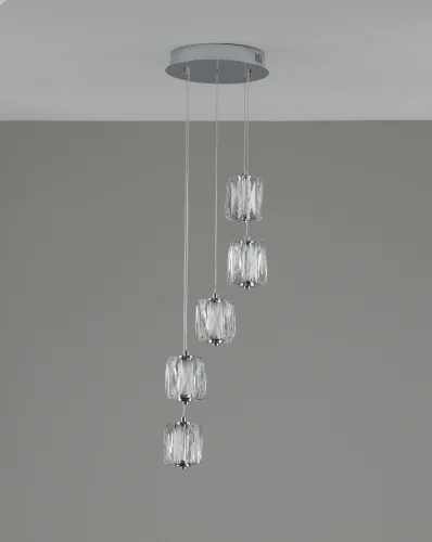 Светильник подвесной LED Prismique V11718-PL Moderli прозрачный на 5 ламп, основание хром в стиле современный каскад