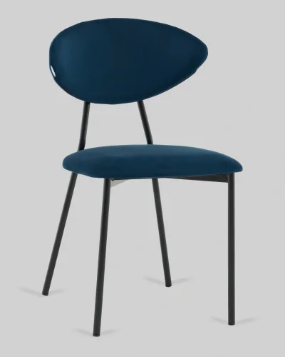 Стул обеденный Квинси велюр синий УТ000041641 Stool Group, синий/велюр, ножки/металл/чёрный, размеры - *****