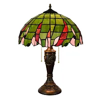 Настольная лампа Тиффани Rural Green OFT896 Tiffany Lighting разноцветная красная зелёная 2 лампы, основание коричневое полимер в стиле тиффани орнамент
