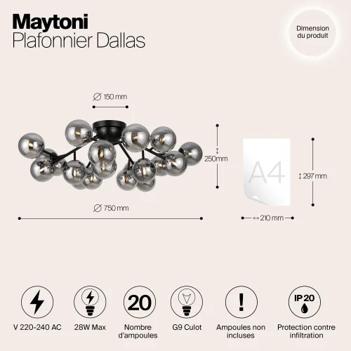 Люстра потолочная Dallas MOD545CL-20B Maytoni серая чёрная на 20 ламп, основание чёрное в стиле современный шар фото 8