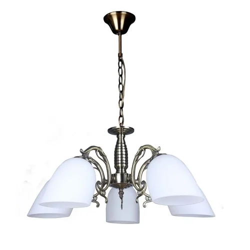 Люстра подвесная Tellaro OML-56407-05 Omnilux белая на 5 ламп, основание бронзовое в стиле классический 