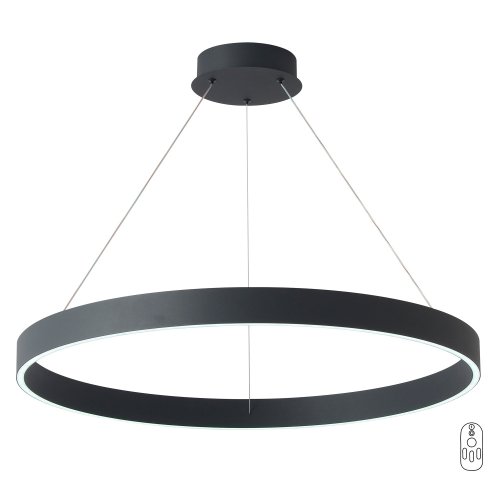 Люстра подвесная ЛЕД с пультом TRON SP70W LED BLACK Crystal Lux белая на 1 лампу, основание чёрное в стиле минимализм кольца с пультом