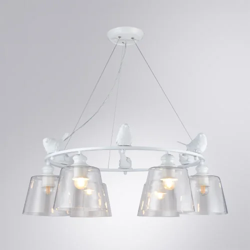 Люстра подвесная Passero A4289LM-6WH Arte Lamp прозрачная на 6 ламп, основание белое в стиле прованс классический птички фото 2