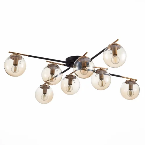 Люстра потолочная Литерно (Literno) SLE106902-08 Evoluce прозрачная янтарная на 8 ламп, основание чёрное в стиле современный шар фото 2