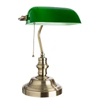 Настольная лампа Banker A2492LT-1AB Arte Lamp зелёная 1 лампа, основание античное бронза металл в стиле винтаж классический 