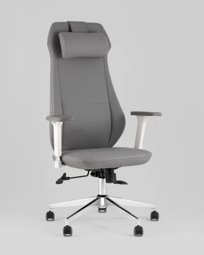Кресло руководителя TopChairs Trophey, серый УТ000040585 Stool Group, серый/экокожа, ножки/пластик/хром, размеры - 1200*1280***650*570