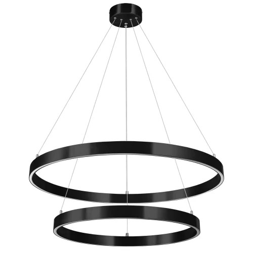 Люстра подвесная LED с пультом Saturno 748127 Lightstar чёрная на 1 лампа, основание чёрное в стиле минимализм кольца с пультом