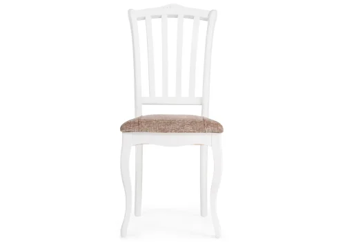 Деревянный стул Виньетта белый / лайн белый люкс 505470 Woodville, коричневый/ткань, ножки/массив березы дерево/белый, размеры - ****430*550 фото 2