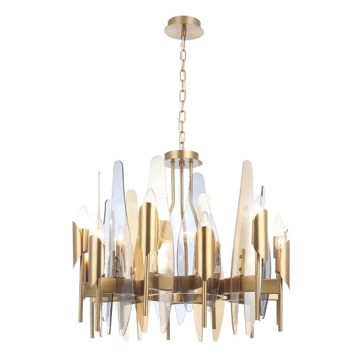 Люстра подвесная CASA SP-PL12 BRASS Crystal Lux серая янтарная на 12 ламп, основание латунь в стиле современный 