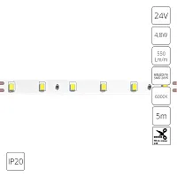 Светодиодная лента 24В 4,8Вт/м 550Лм/м 6000К 90+ 8мм SMD2835 60шт/м 5м IP20 Tape A2406008-03-6K Arte Lamp цвет LED холодный белый 6000K, световой поток Lm