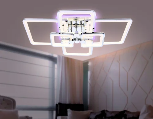 Люстра потолочная LED с пультом FA5307 Ambrella light хром белая на 1 лампа, основание хром в стиле современный хай-тек с пультом квадраты фото 3