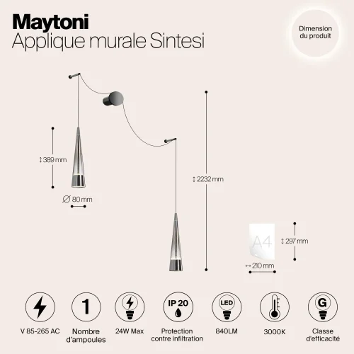 Бра LED Sintesi P090WL-L24CH3K Maytoni прозрачный на 1 лампу, основание хром в стиле современный фото 7