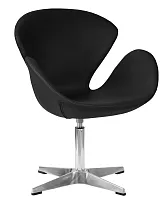 Кресло дизайнерское  69A-LMO SWAN, цвет сиденья черный PU (P13), алюминиевое основание Dobrin, чёрный/кожзаменитель, ножки/металл/алюминий, размеры - ****710*600