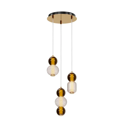 Светильник подвесной LED Drop MOD273PL-L33G3K Maytoni серый янтарный на 3 лампы, основание золотое в стиле современный каскад