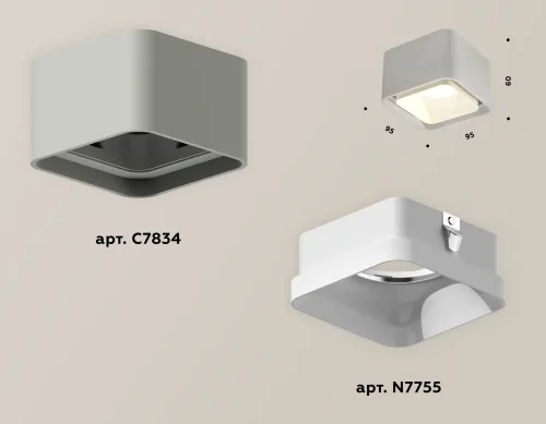 Светильник накладной Techno Spot XS XS7834010 Ambrella light серый 1 лампа, основание серое в стиле модерн хай-тек квадратный фото 2