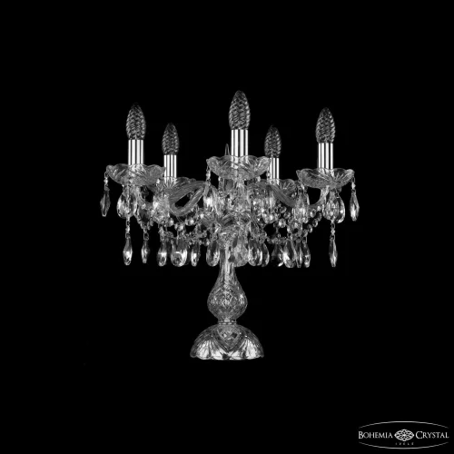 Настольная лампа 1413L/5/141-39 Ni Bohemia Ivele Crystal без плафона 5 ламп, основание прозрачное никель стекло хрусталь металл в стиле классический sp