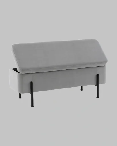 Банкетка Болейн с ящиком, велюр серый, черные ножки УТ000040204 Stool Group на 1 , основание в стиле современный фото 5