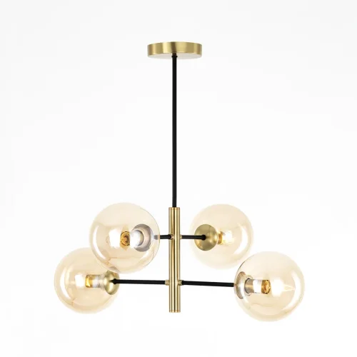 Люстра на штанге Лорен CL146243 Citilux янтарная на 4 лампы, основание бронзовое в стиле современный молекула шар фото 2