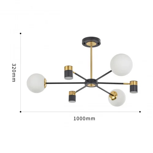 Люстра на штанге LED Ferrara-71040 274802/6 BK/GD Arte Milano белая на 6 ламп, основание чёрное в стиле современный фото 11