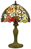 Настольная лампа Тиффани 885-804-01 Velante разноцветная 1 лампа, основание бронзовое коричневое металл в стиле тиффани цветы
