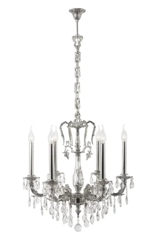 Люстра хрустальная подвесная Aosta E 1.1.6.200 SB Dio D'Arte без плафона на 6 ламп, основание серебряное серое в стиле классика 
