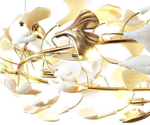 Люстра подвесная Сири 07868-70,33 Kink Light белая на 7 ламп, основание золотое в стиле флористика современный молекула шар фото 2