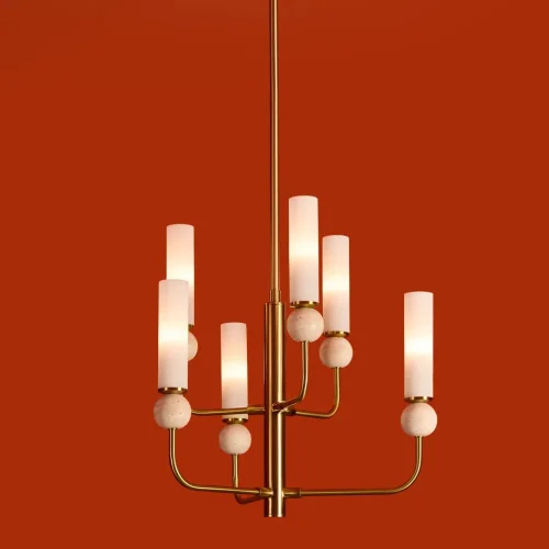 Люстра на штанге Sunspot FR5482CL-06BS1 Freya белая на 6 ламп, основание латунь в стиле современный фото 15