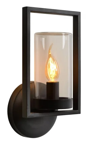 Настенный светильник Nispen 29827/01/30 Lucide уличный IP44 чёрный 1 лампа, плафон прозрачный в стиле лофт кантри E14