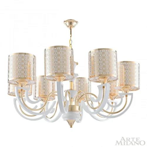 Люстра подвесная Florentia-8857 308857/8 Wh/Gd Arte Milano белая золотая на 8 ламп, основание золотое в стиле современный арт-деко фото 4
