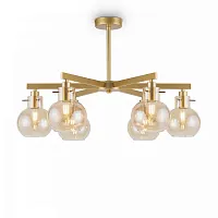 Люстра потолочная Circle FR5183PL-06G Freya янтарная на 6 ламп, основание золотое в стиле модерн шар