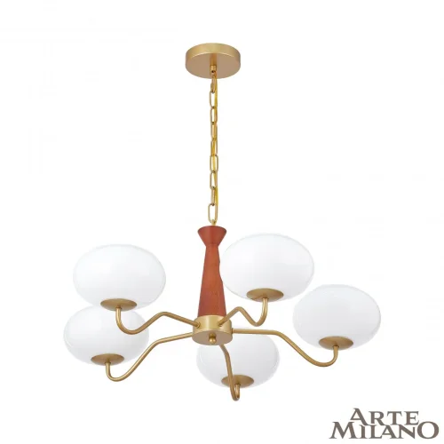 Люстра подвесная AM-Napoli 310166/D680/5 BS/WD Arte Milano белая на 5 ламп, основание матовое золото в стиле современный 