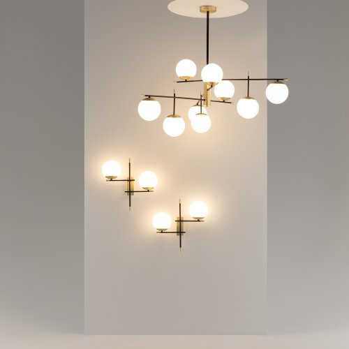 Люстра на штанге Nostalgia MOD048PL-09G Maytoni белая на 9 ламп, основание матовое золото в стиле современный шар фото 8