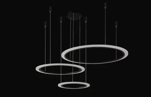 Люстра подвесная LED с пультом MANZANA SP67W LED D400+600+800 BLACK Crystal Lux белая на 1 лампу, основание чёрное в стиле современный с пультом кольца фото 2