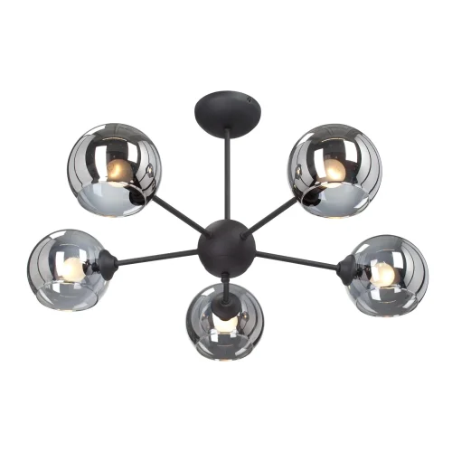 Люстра потолочная V4321-1/5PL Vitaluce чёрная серая на 5 ламп, основание чёрное в стиле арт-деко шар