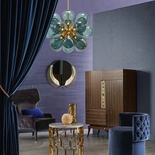 Люстра потолочная GRAPE MILK Blue 101644-26 ImperiumLoft голубая на 18 ламп, основание латунь в стиле минимализм фото 7