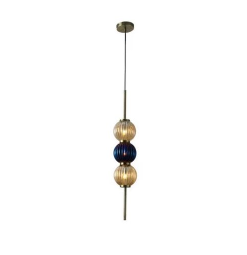 Светильник подвесной Zhizel APL.608.16.03 Aployt янтарный синий 3 лампы, основание бронзовое в стиле современный арт-деко шар